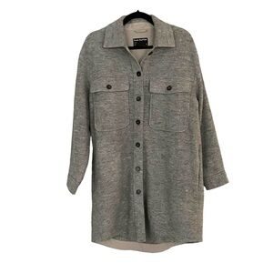 FRANK & OAK Wool Button Front Long Shacket Coat Overcoat Grey S